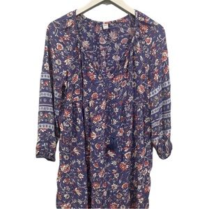 Old Navy Boho 3/4 Sleeve V Neck Tassel Floral Print Tunic Blouse Size Large